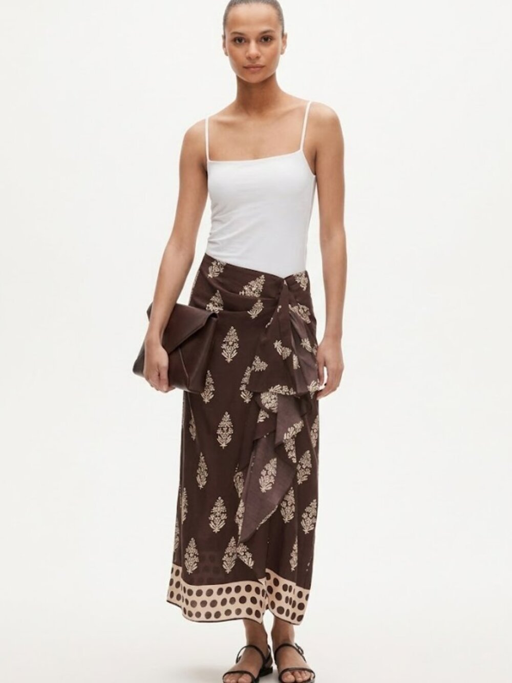 J. Crew Faux-Wrap Skirt in Cocoa Block Print